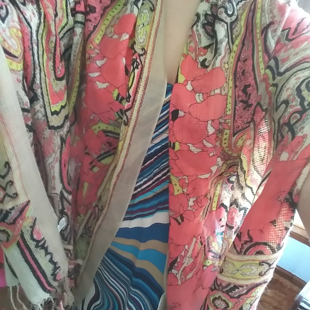 Salmon and Yellow scarf wrap with tassels